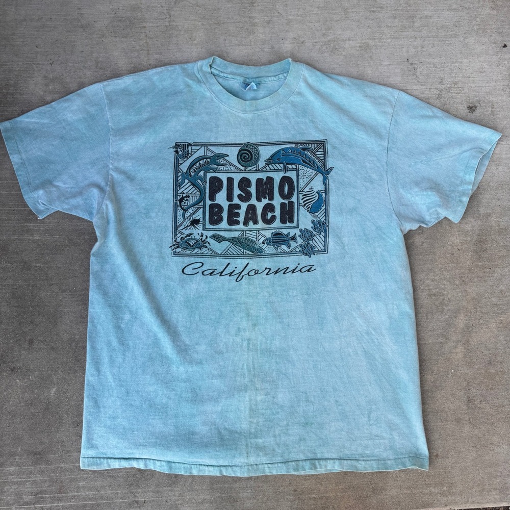 Vintage Hanes Beefy-T Pismo Beach California Graphic T-Shirt Teal XL USA Made